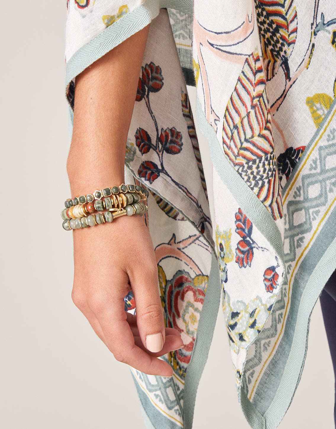 Stone Stretch Bracelet 8mm Silver Leaf Jasper - Image 2